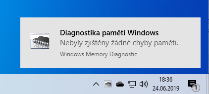 Diagnostika paměti Windows - výsledek testu